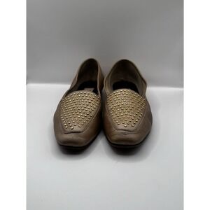 Enzo Angiolini Women's Brown Leather Studded Loafers Flats Shoes Made in Brazil